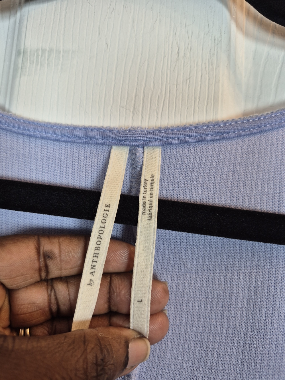 By Anthropologie Blue Periwinkle Ribbed Wrap Front Tie Top Sweater Size Large - Picture 6 of 7
